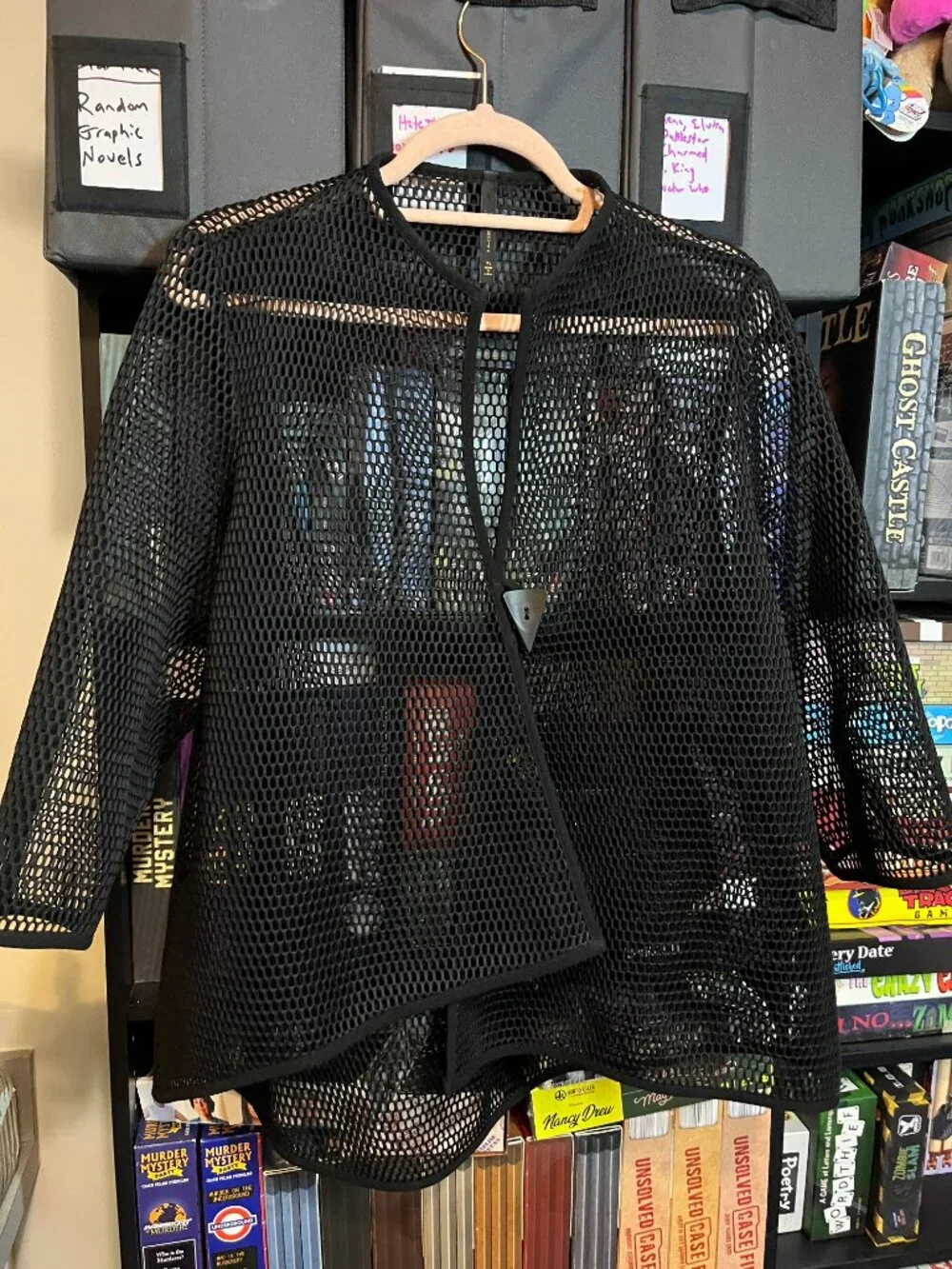 IC by Connie K Black Open Mesh Cardigan Jacket XL Made in USA Artsy Lagenlook - Picture 3 of 5